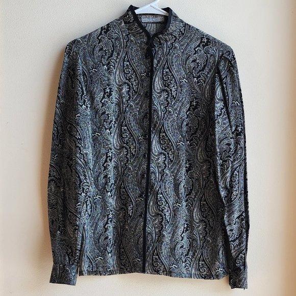 Jaeger Vintage 100% Wool Paisley Button Down Shirt Size Small - Picture 1 of 16